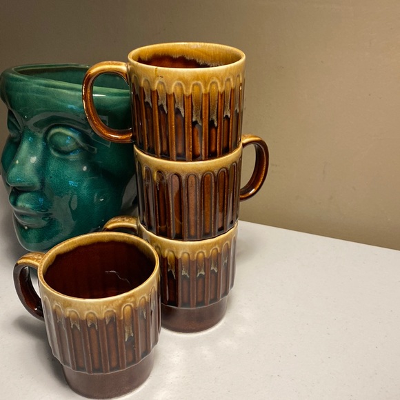 Vintage Brown Drip Glaze Stackable Mugs Set of 4 - Picture 11 of 11